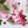 BoxEnjoy - rózsaszín kocka desszert doboz - szappanrózsa, Raffaello Lampone ropogós, kókuszos-málnás ostyakülönlegesség