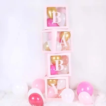 B A B Y ballon box, dekorációs díszdoboz - rózsaszín 