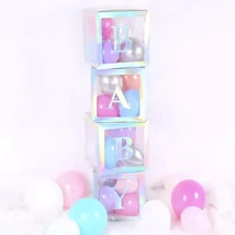 B A B Y ballon box, dekorációs díszdoboz - irizáló ezüst 