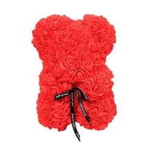Rózsa maci, örök virág maci díszdobozban 25 cm - piros