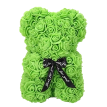 Rózsa maci, örök virág maci díszdobozban 25 cm - zöld