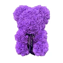 Rózsa maci, örök virág maci díszdobozban 25 cm - lila
