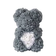 Rózsa maci, örök virág maci díszdobozban 25 cm - szürke-fehér