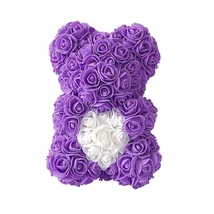 Rózsa maci, örök virág maci díszdobozban 25 cm - lila-fehér