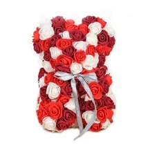 Rózsa maci, örök virág maci díszdobozban 25 cm - piros-fehér-bordó