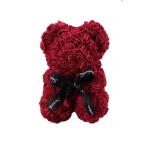 Rózsa maci, örök virág maci díszdobozban 25 cm - bordó