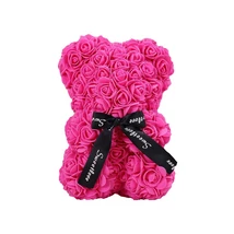 Rózsa maci, örök virág maci díszdobozban 25 cm - pink