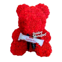 Rózsa maci Raffaello "Boldog névnapot" örök virág maci, habrózsa díszdobozban - 40 cm