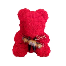 Rózsa maci Ferrero Rocher "Love" örök virág maci, habrózsa díszdobozban - piros 40 cm