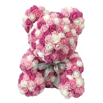Rózsa maci díszdobozban 40 cm - mix (rózsaszín-pink-fehér)