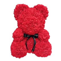 Rózsa maci díszdobozban 40 cm - piros