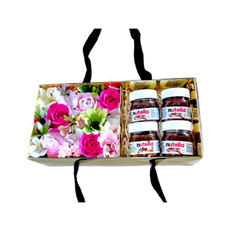 BoxEnjoy - arany box ajándékdoboz rózsaszín szappanrózsával - Nutella-val