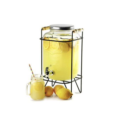 Italadagoló - limonádés üveg (8 literes) csappal és állvánnyal + ajándék 2db bögre tetővel és szívószállal