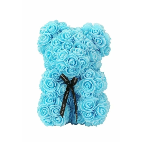 Rózsa maci, örök virág maci díszdobozban 25 cm - kék