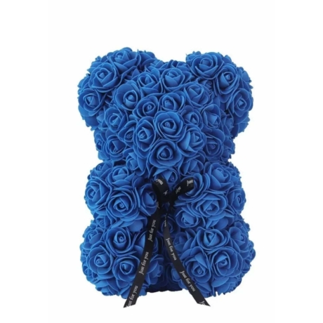 Rózsa maci, örök virág maci díszdobozban 25 cm - sötét kék