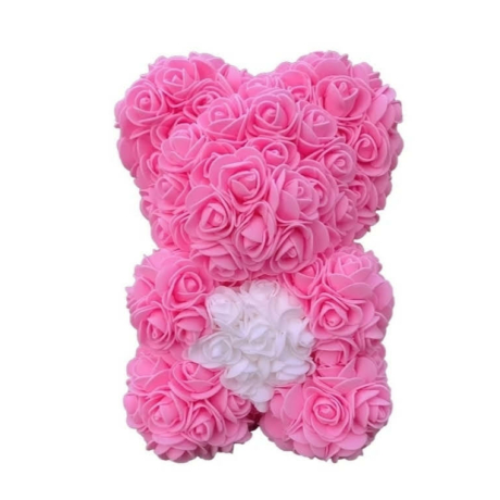 Rózsa maci, örök virág maci díszdobozban 25 cm - rózsaszín-fehér