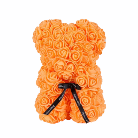Rózsa maci, örök virág maci díszdobozban 25 cm - narancs