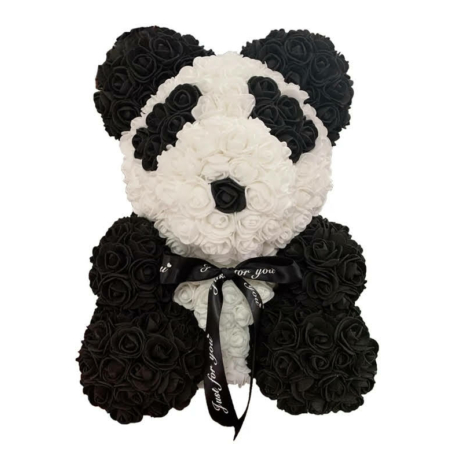 Rózsa maci díszdobozban 40 cm - fekete-fehér panda