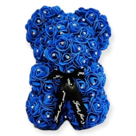 Rózsa maci, virágmaci csillogó strasszkővel 25 cm - sötét kék