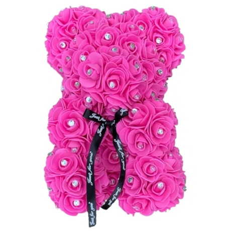 Rózsa maci, virágmaci csillogó strasszkővel 25 cm - pink