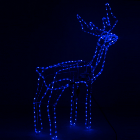 Led mozgó fejű rénszarvas, világító karácsonyi szarvas, 115 cm - kék