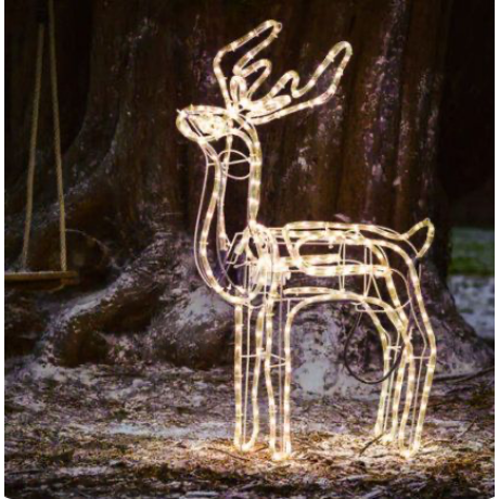 Led mozgó fejű rénszarvas, világító karácsonyi szarvas, 115 cm - meleg fehér